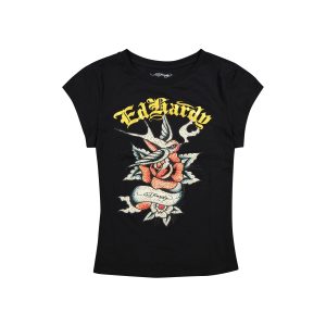 Swallow Rose Rhinestone Fitted Tee