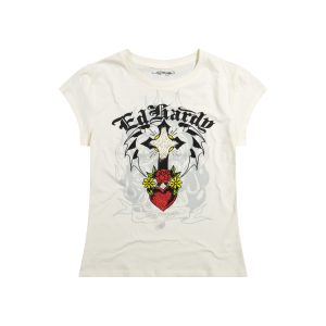 Cross Heart Rhinestone Fitted Tee